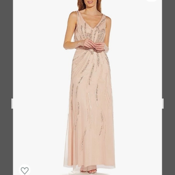Adrianna Papell V-neck Sleeveless Beaded Blouson Gown in Blush - Picture 4 of 6